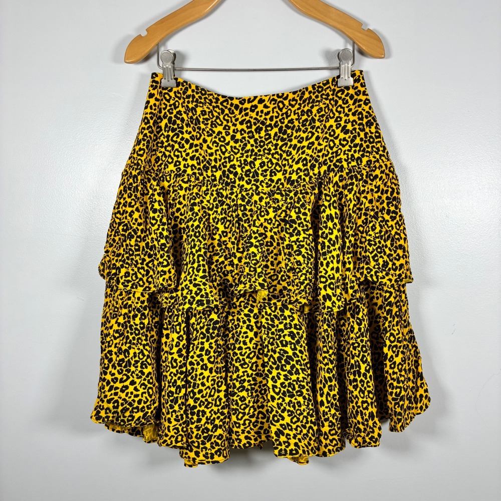 Y2K Nicole Miller Sport Skirt S Leopard Tiered Ruffle Mini Indie Sleaze Mob Wife